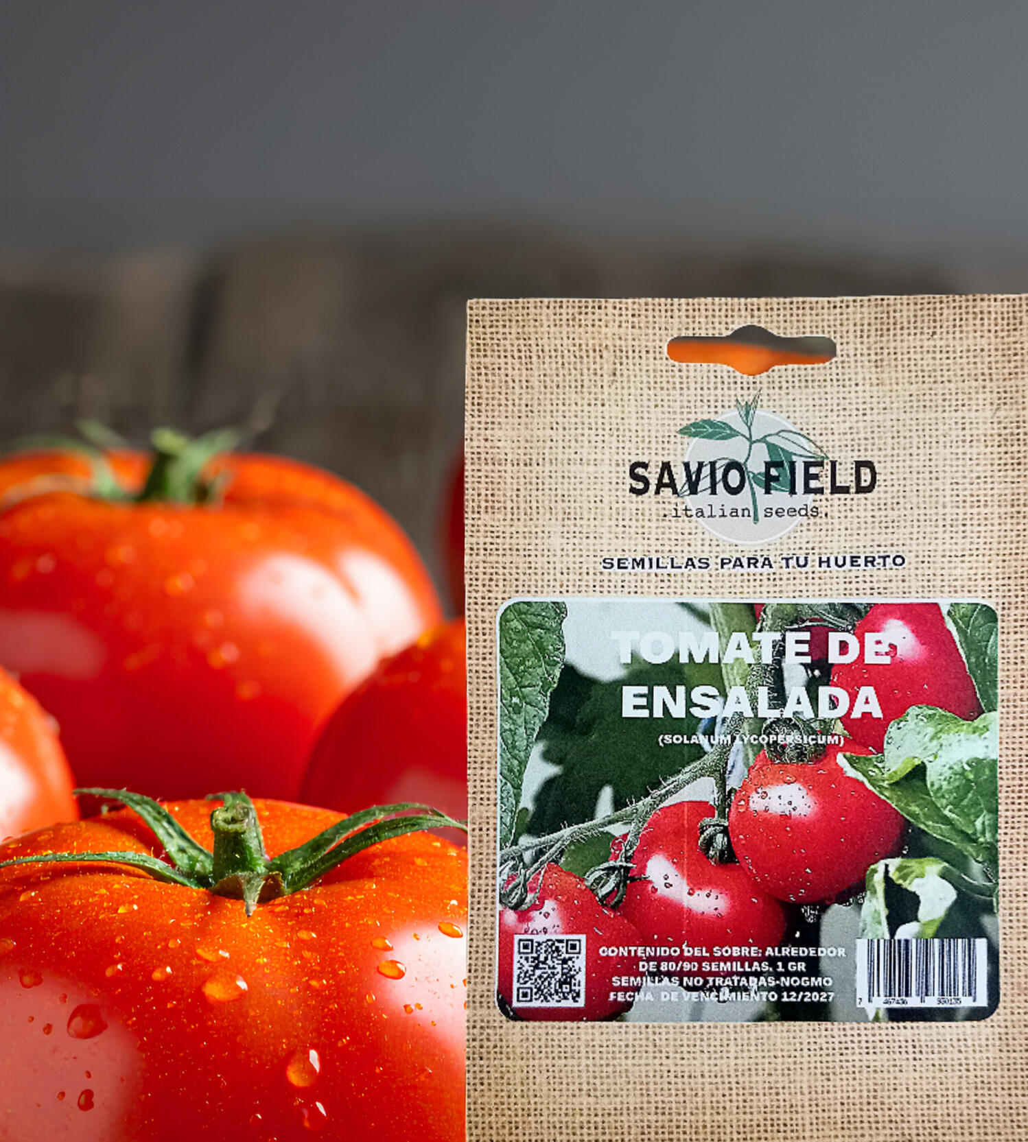 Tomate de ensalada grande (Solanum lycopersicum var. esculentum) Características: Frutos grandes, carnosos, de piel fina y sabor suave; ideal para rebanadas. Vitaminas: A, C, K, B1, B3, B6 y ácido fólico.