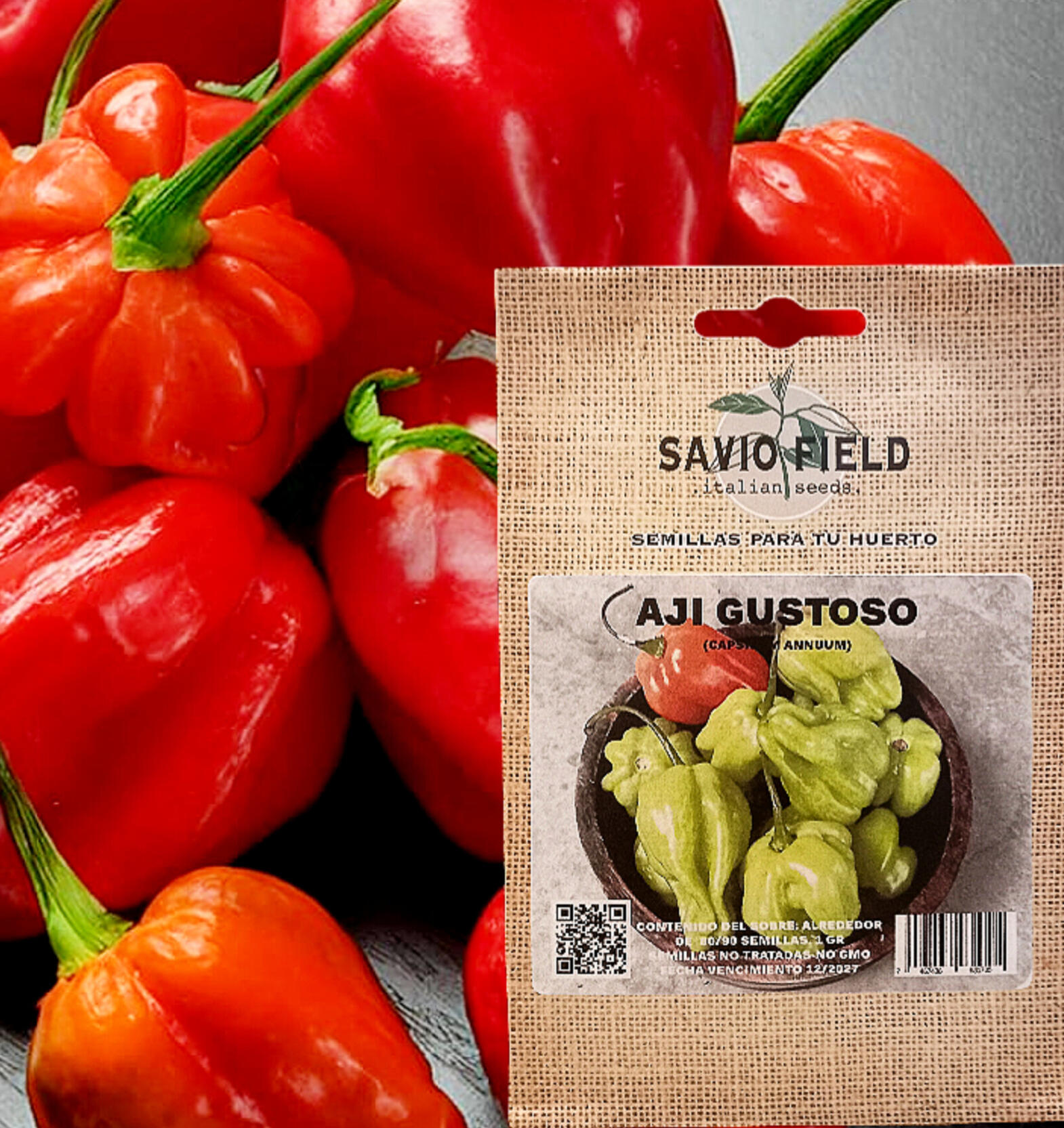 Ají gustoso (Capsicum chinense) Pimiento pequeño, redondeado, de colores verdes, rojos o anaranjados. Aunque pertenece a la familia de los ajíes picantes, este casi no pica, lo que lo convierte en un condimento perfecto para dar sabor y aroma a guisos, ca
