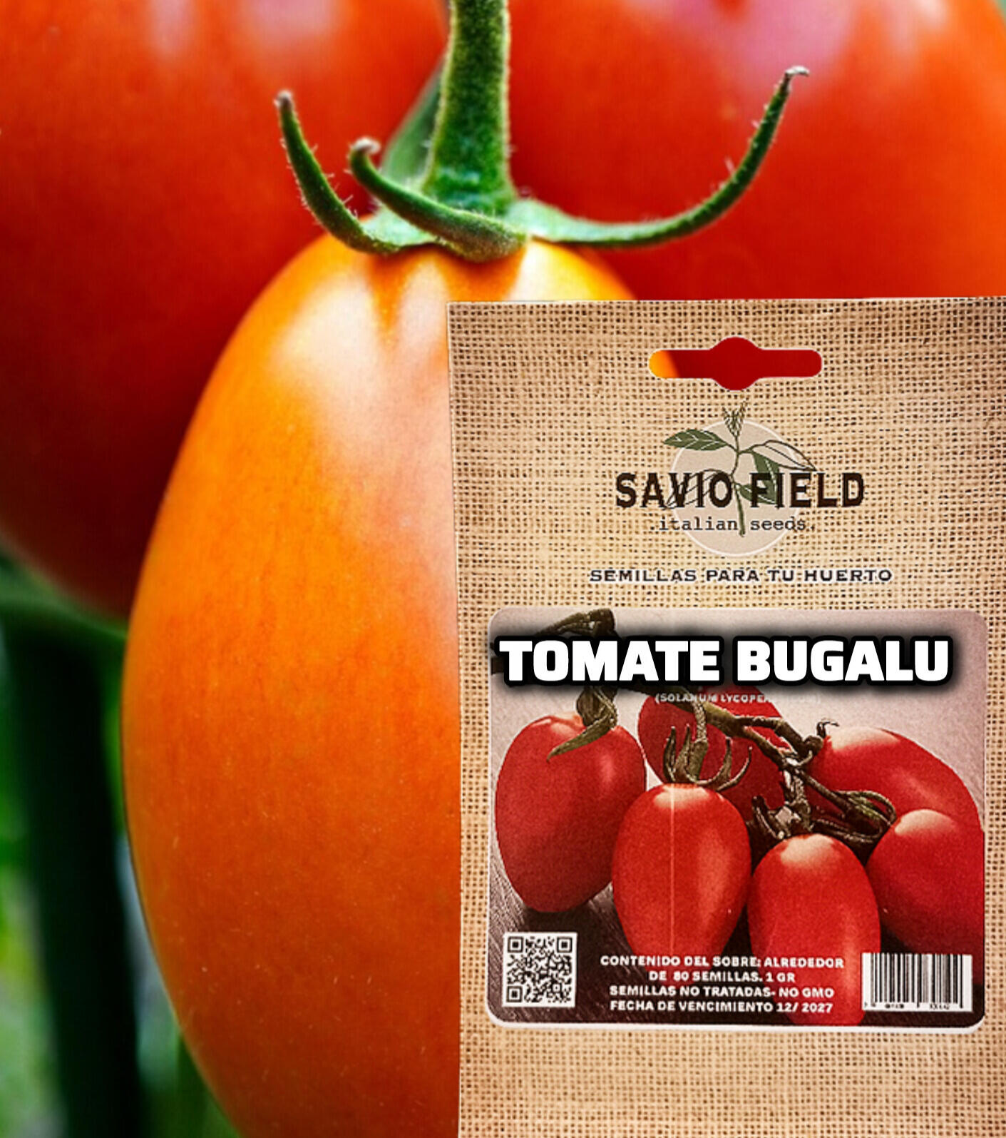 Tomate Bugalú (Solanum lycopersicum var. Bugalú) Características: Variedad híbrida de tomate de tamaño medio a grande, piel firme y sabor dulce. Vitaminas: A, C, K, B6 y ácido fólico.