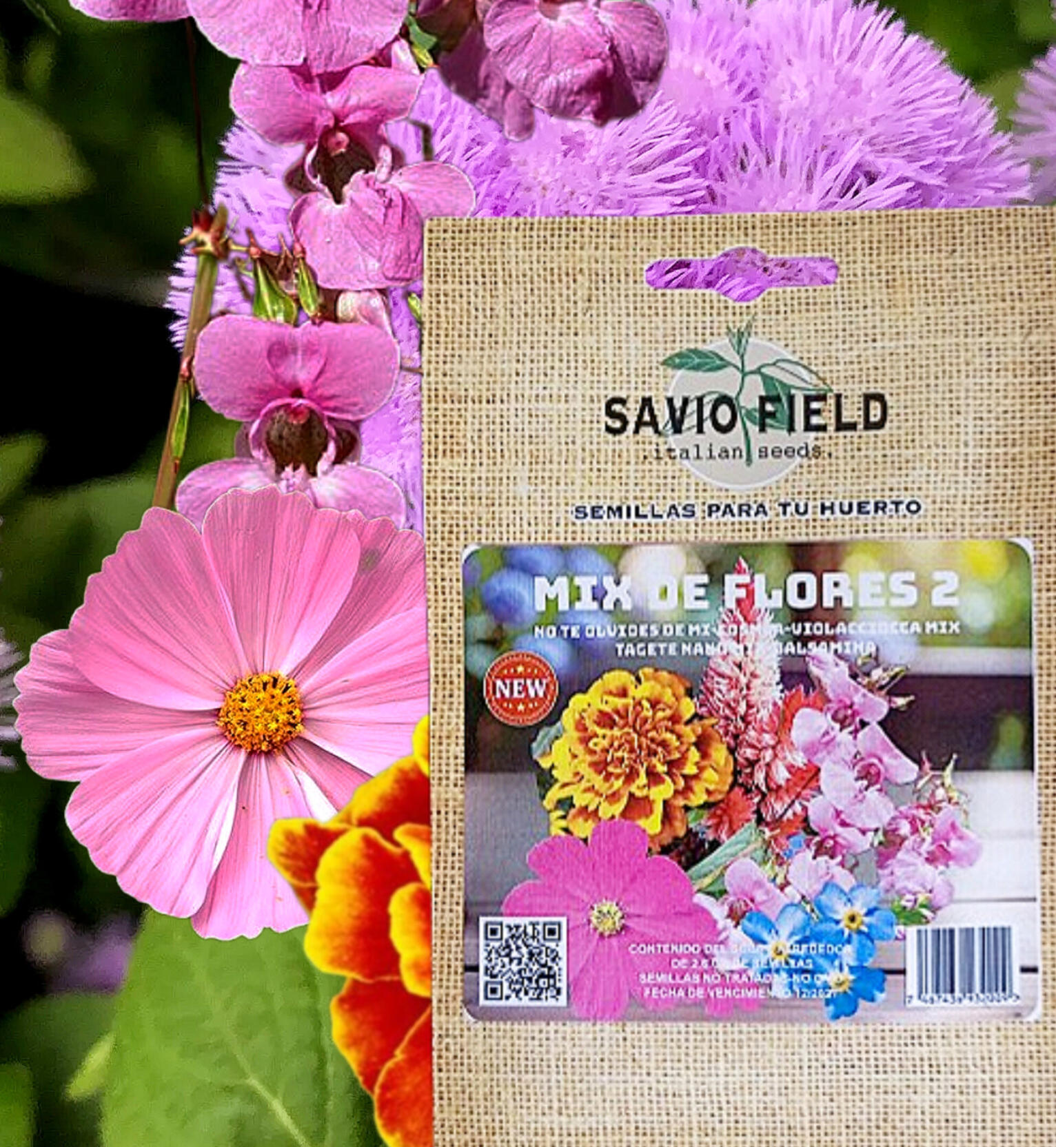 Mix de Flores 2, contiene semillas de flores de, Tagete Nano, Violacciocca, Balsamina, No te olvides de mi.